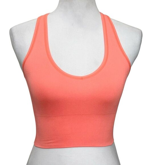 Athleta Aurora Seamless Crop Tank Coral Ribbed Women’s Size XXS Yoga - Picture 3 of 9